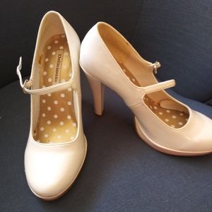 White patent leather Mary Jane's